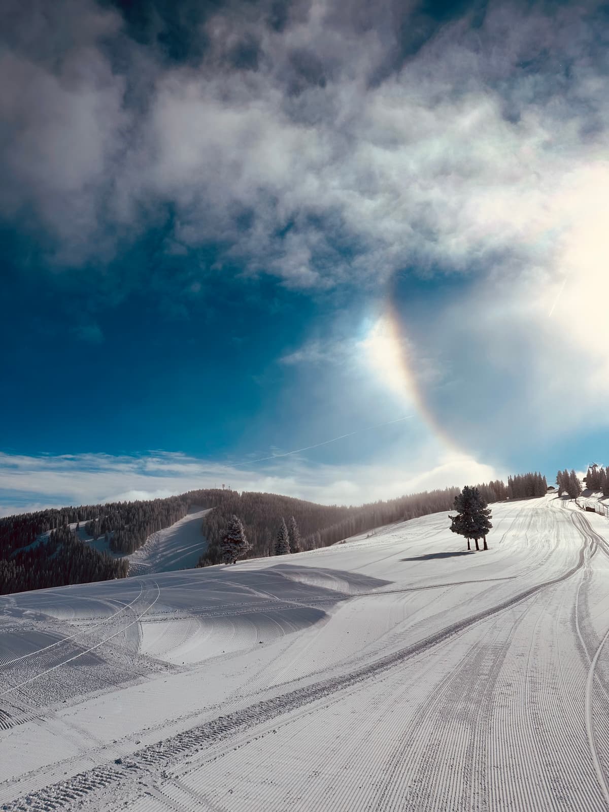 snow with rainbow